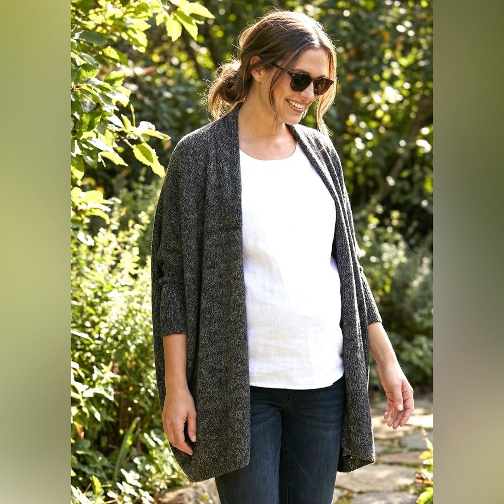 Motherhood Maternity Cocoon Cardigan OS Open Front Knit Sweater Gray Marled Cozy